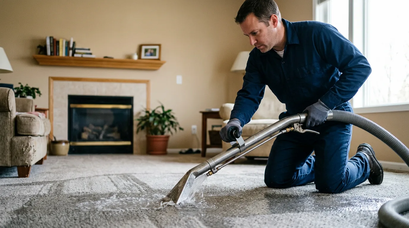 Water damage restoration technician working near Perry, IA